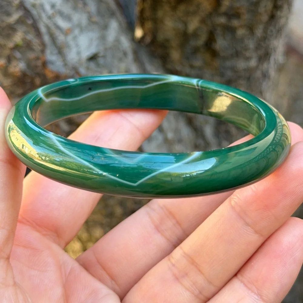 60.5mm inner diameter green‎ banded agate bangle 0999